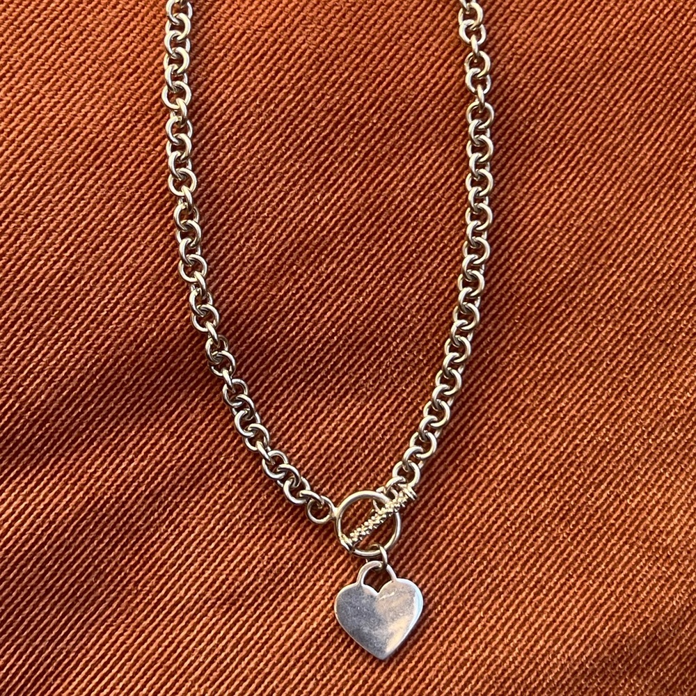 Sterling Silver Heart Charm Toggle Necklace